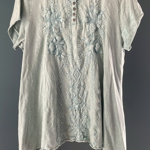 Coldwater Creek Soft green Gray Embroidered Blouse - Picture 3 of 5